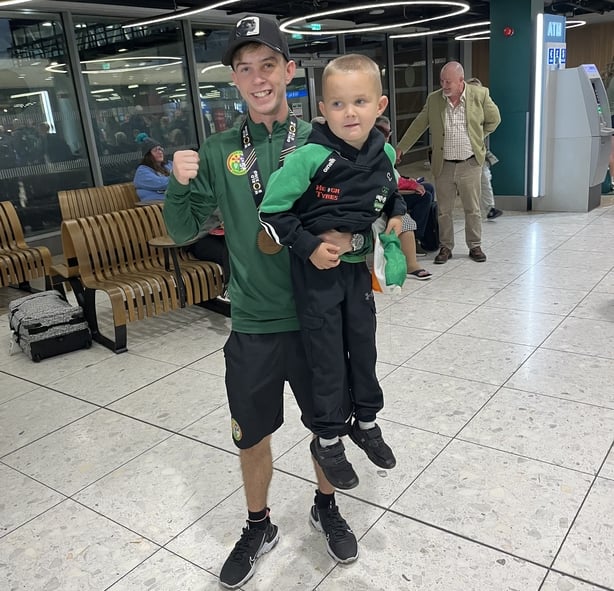 Boxer Patsy Joyce with his brother Christy after returning home from the World Boxing Championships
