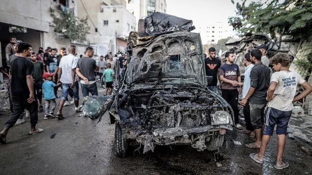 GAZA CITY, GAZA - SEPTEMBER 16: An Israeli attack targets a vehicle carrying displaced Palestinians and their belongings, killing five and injuring many more in al-Katibah of Gaza City, Gaza on September 16, 2025. (Photo by Saeed M. M. T. Jaras/Anadolu via Getty Images)