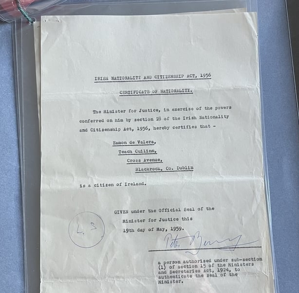 Irish Nationality and Citizenship Act, 1956 Certificate of Nationality