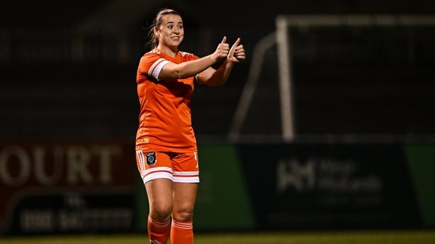 17 September 2025; Emily Whelan of Glasgow City celebrates during the UEFA Women's Europa Cup first qualifying round second leg match between Athlone Town and Glasgow City at Athlone Town Stadium in Athlone, Westmeath. Photo by Piaras Ó Mídheach/Sportsfile