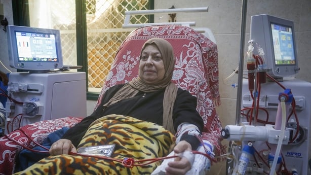 A dialysis patient receives treatment at Al-Aqsa Martyrs Hospital in Deir al-Balah in Gaza