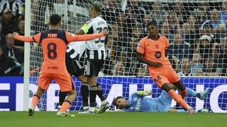 NEWCASTLE UPON TYNE, ENGLAND - SEPTEMBER 18: Marcus Rashford of FC Barcelona celebrates scoring a goal during the UEFA Champions League 2025/26 League Phase MD1 match between Newcastle United FC and FC Barcelona at St James' Park on September 18, 2025 in