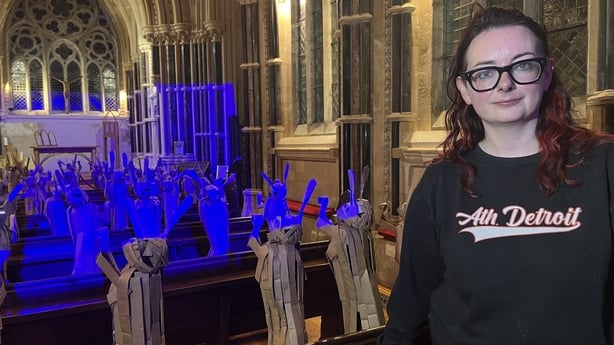 Gillian O'Shea with her art installation 'March'