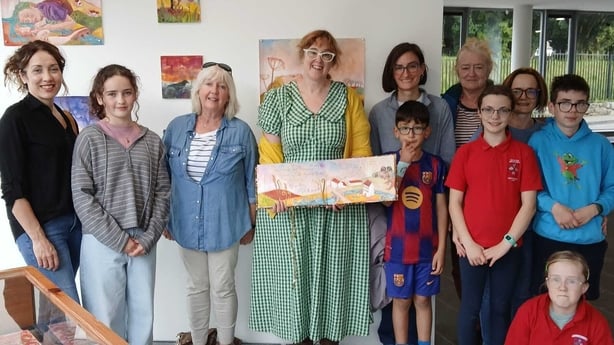 Jennifer Cunningham picture with a group for Culture Night at a 'make your own zine' session