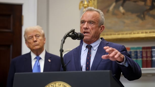 Robert F. Kennedy Jr., US secretary of Health and Human Services (HHS), right, and US President Donald Trump in the Roosevelt Room of the White House in Washington, DC, US, on Monday, Sept. 22, 2025. Trump said his administration was linking acetaminophen, the active ingredient in Tylenol, to autism