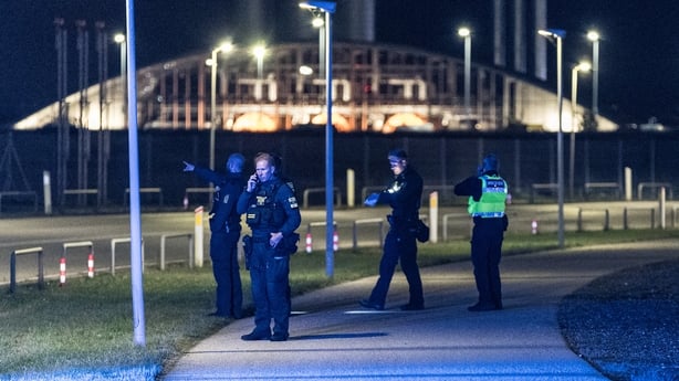The Danish police are seen at Copenhagen Airport