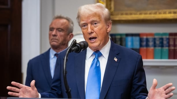 US President Donald Trump and Robert F. Kennedy Jr are pictured in the Roosevelt Room of the White House