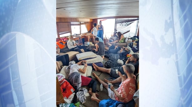 Many people lying on couches on the gaza aid flotilla