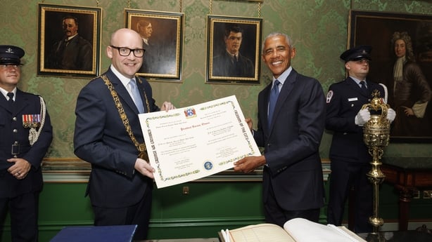 Former US president Barack Obama pictured receiving the freedom of Dublin