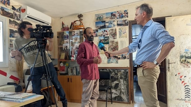 Attalah Jahlein a farmer in the West Bank is interviewed by RTE editor Tony Connelly
