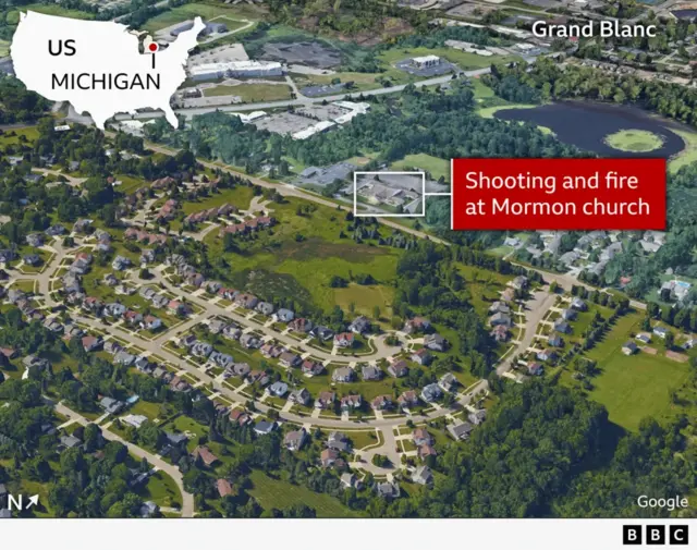 A map showing the location of the church