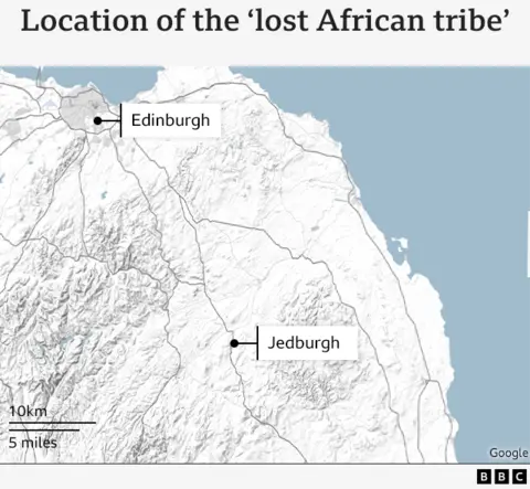 Map showing location of Jedburgh, south-east of Edinburgh