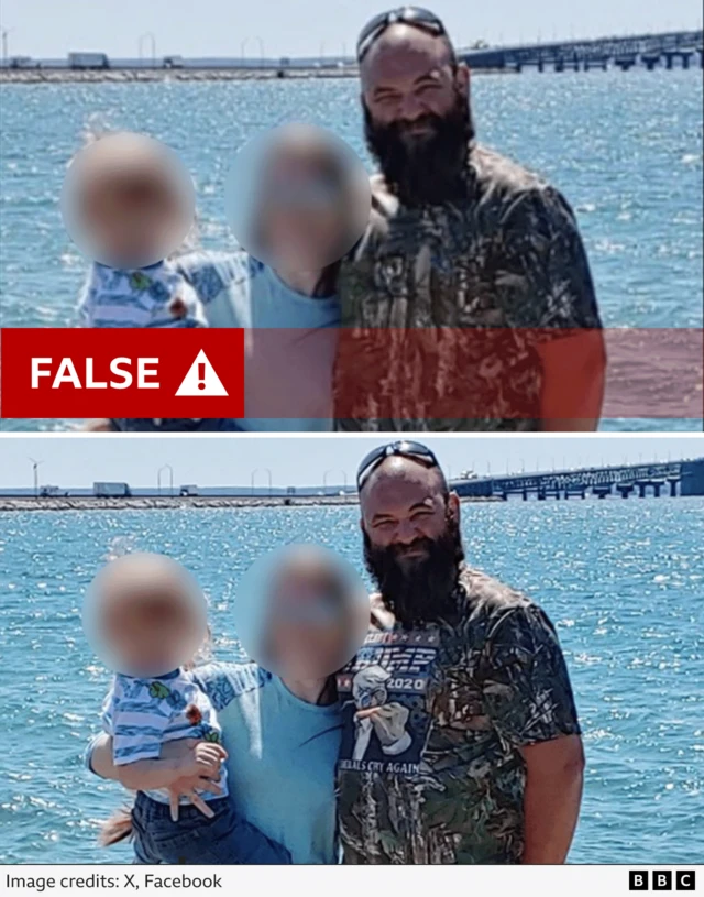 BBC graphic showing (top) the fake image and (bottom) the real one