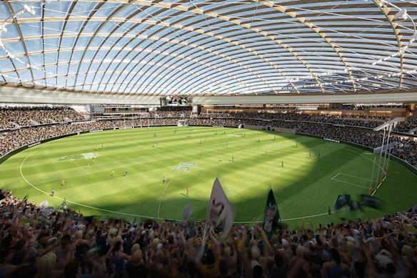 An artist’s impression of the proposed stadium at Macquarie Point in Hobart.