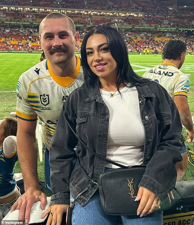 Reagan Campbell-Gillard's wife Alira (pictured together) reacted to her husband being moved on by the Gold Coast Titans