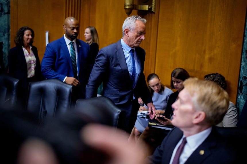 Health and Human Services Secretary Robert Kennedy Jr. leaves during a short break in his testimony before the Senate Finance Committee on September 4.