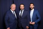 Murder victim ... is pictured with Premier Doug Ford (L) and Energy Minister Stephen Lecce. 
