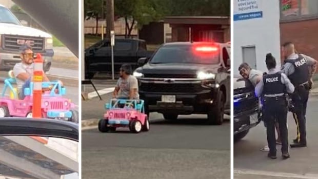 Man arrested after driving child-size pink Barbie Jeep through Prince George, B.C.