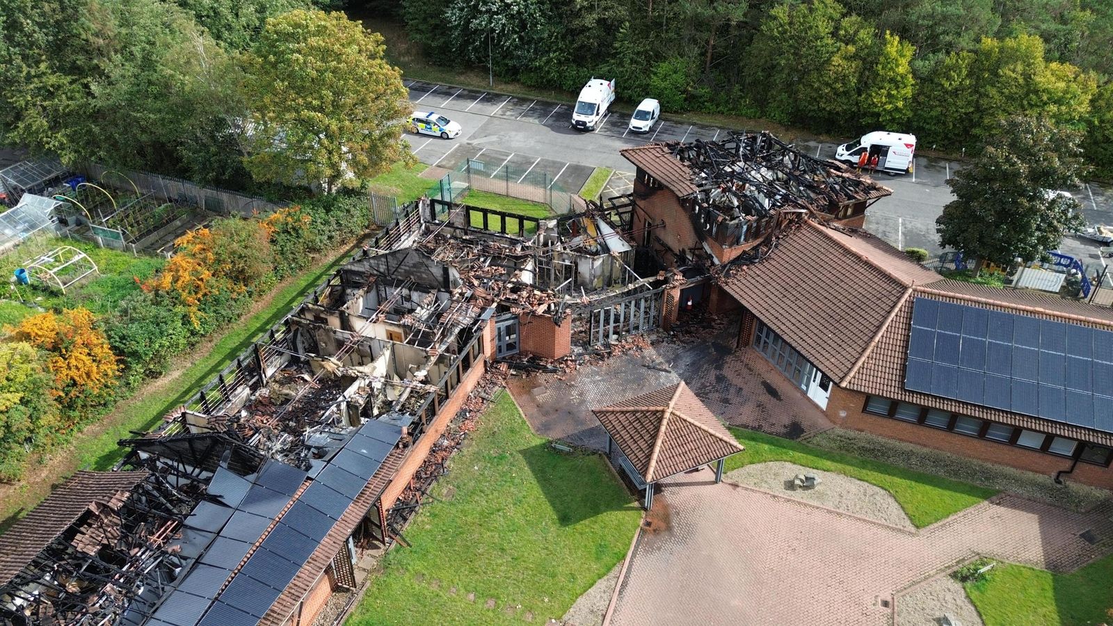 Drone footage shows extensive damage of the building