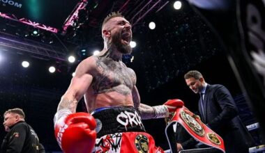 Lewis Crocker vs Paddy Donovan: Belfast's Crocker wins thrilling IBF World Welterweight title fight at Windsor Park after Tyrone McKenna walks out to Kneecap on undercard