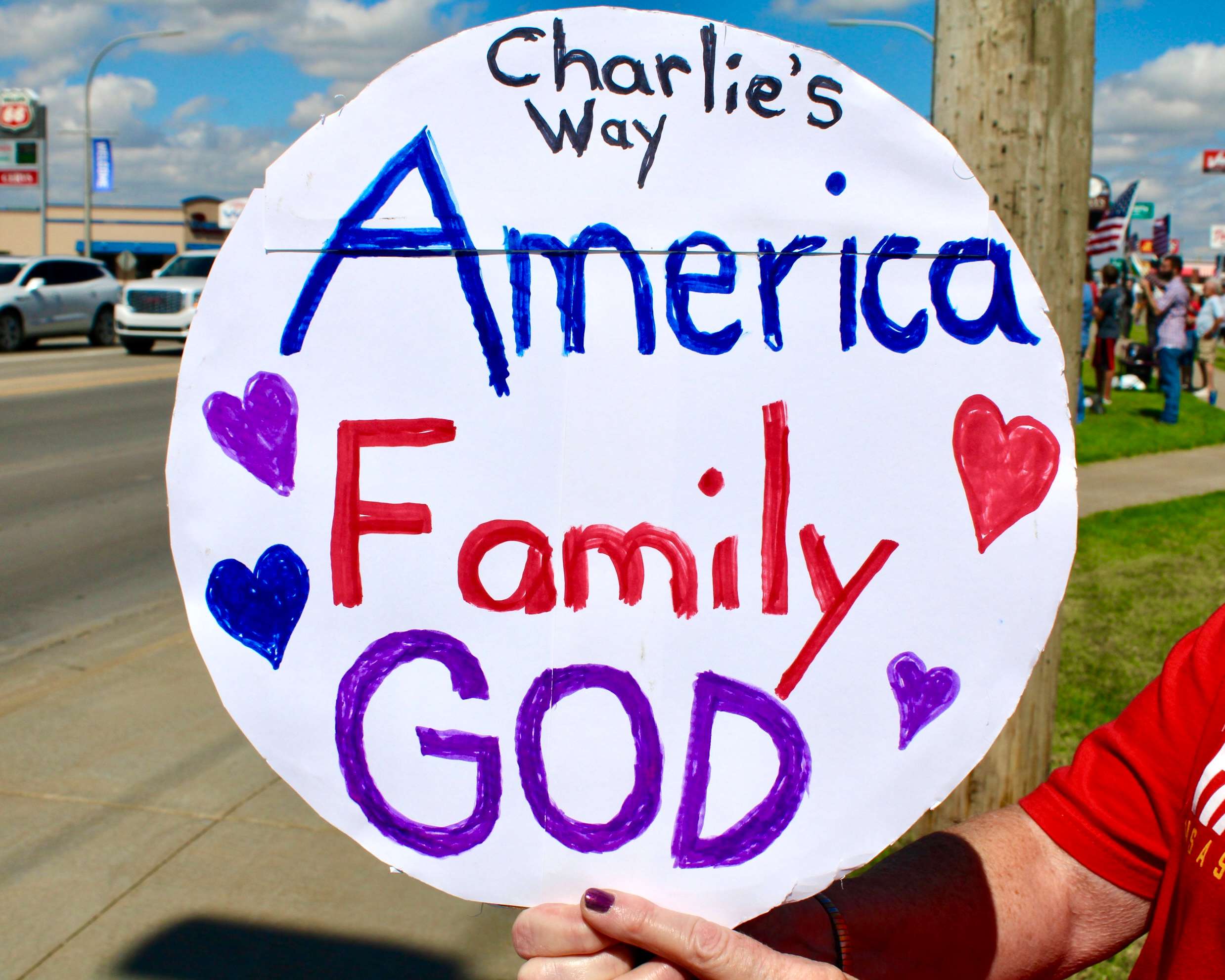 A sign from an attendee on the corner of 27th and Vine in Hays. Photo by Tony Guerrero/Hays Post