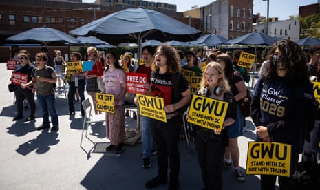 Students walk out of classes at George Washington University to protest the deployment of armed National Guard troops in Washington, DC, on 9 September 2025.