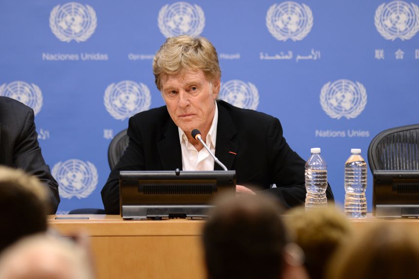 Actor and Environmental Champion Robert Redford holds a press conference on Climate Change at the United Nations in New York, NY, on June 29, 2015. Photo by Anthony Behar) *** Please Use Credit from Credit Field ***