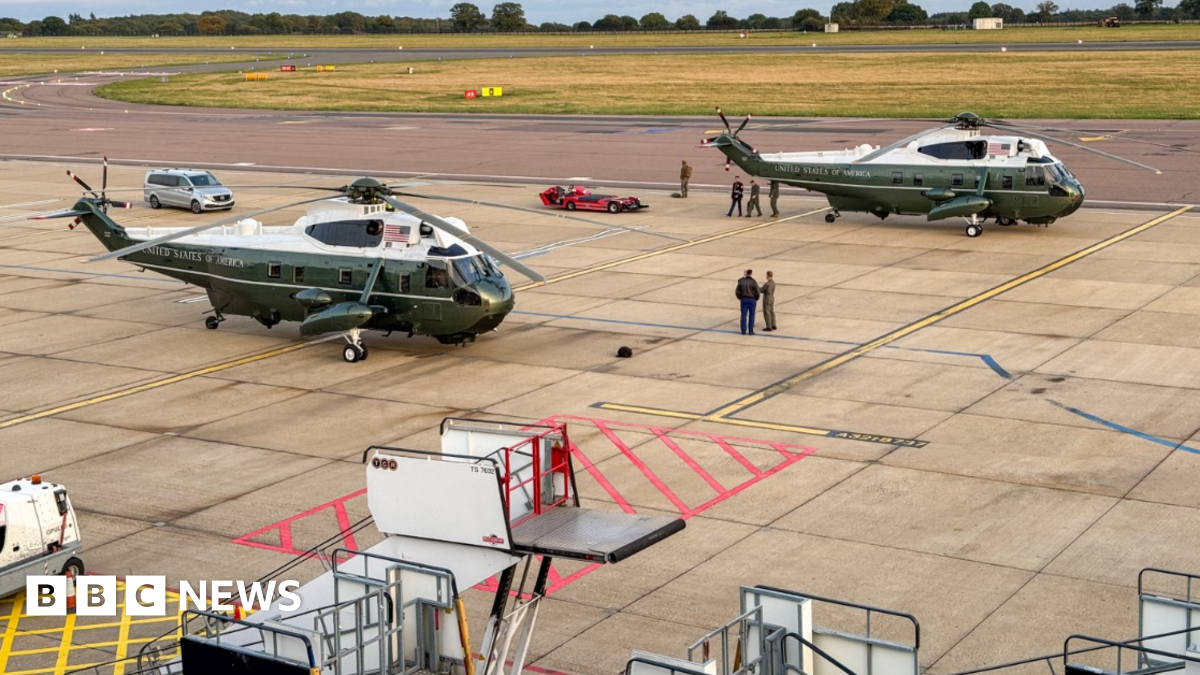 Marine One comes in to land as US President Donald Trump arrives at Chequers, near Aylesbury in Buckinghamshire
