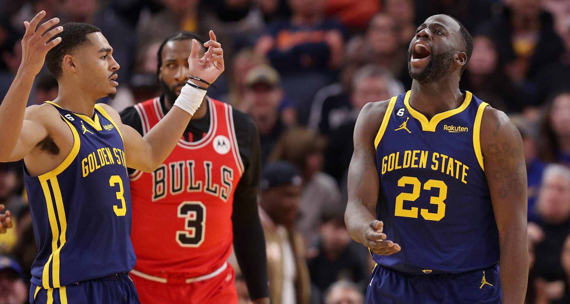Draymond Green Headlocks Fan Wearing Jordan Poole Jersey