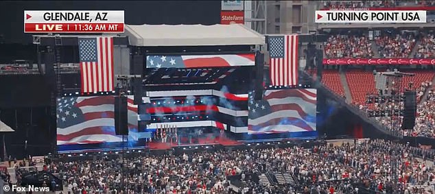 fireworks on stage at Charlie Kirk memorial