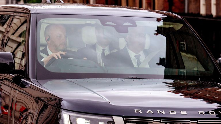 Prince Harry arrives at Clarence House. Pic: Getty Images
