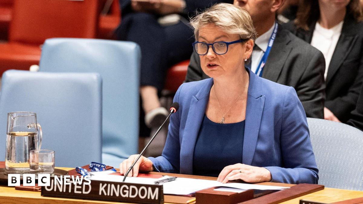 British Foreign Secretary Yvette Cooper addresses members of the U.N. Security Council