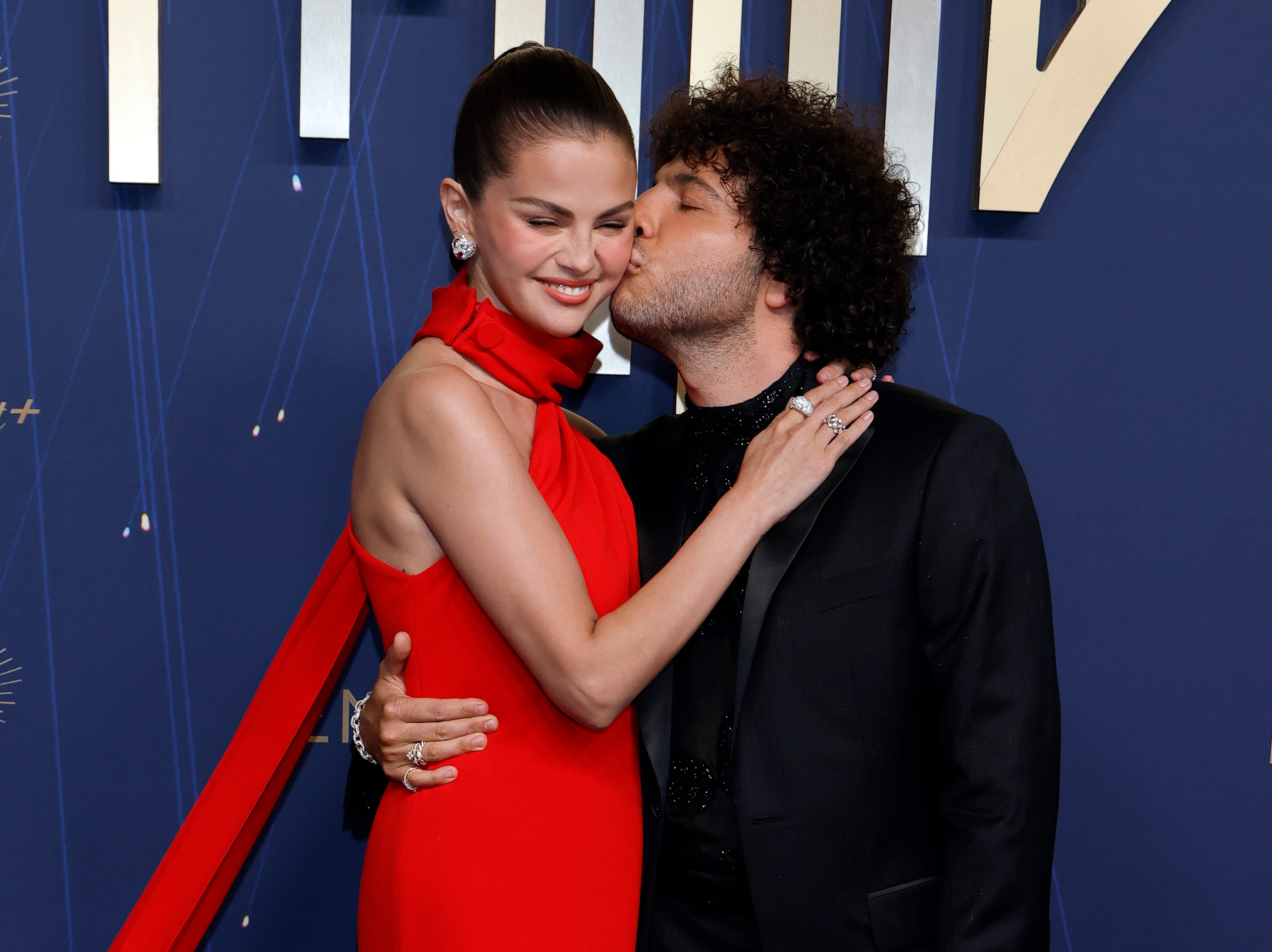 Selena Gomez and Benny Blanco attend the 77th Primetime Emmy Awards, 14 September 2025