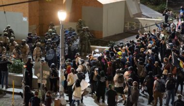 Hundreds protest at ICE building after Trump’s announcement of troop deployment to Portland
