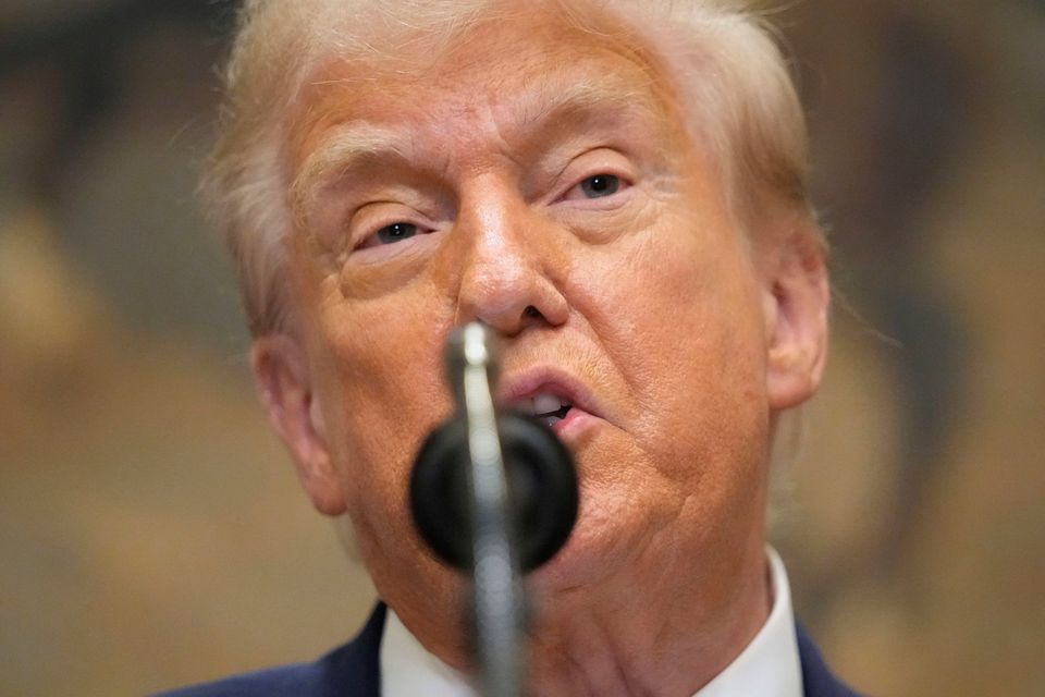 President Donald Trump speaks in the Roosevelt Room of the White House, Monday, Sept. 22, 2025, in Washington. (AP Photo/Mark Schiefelbein)