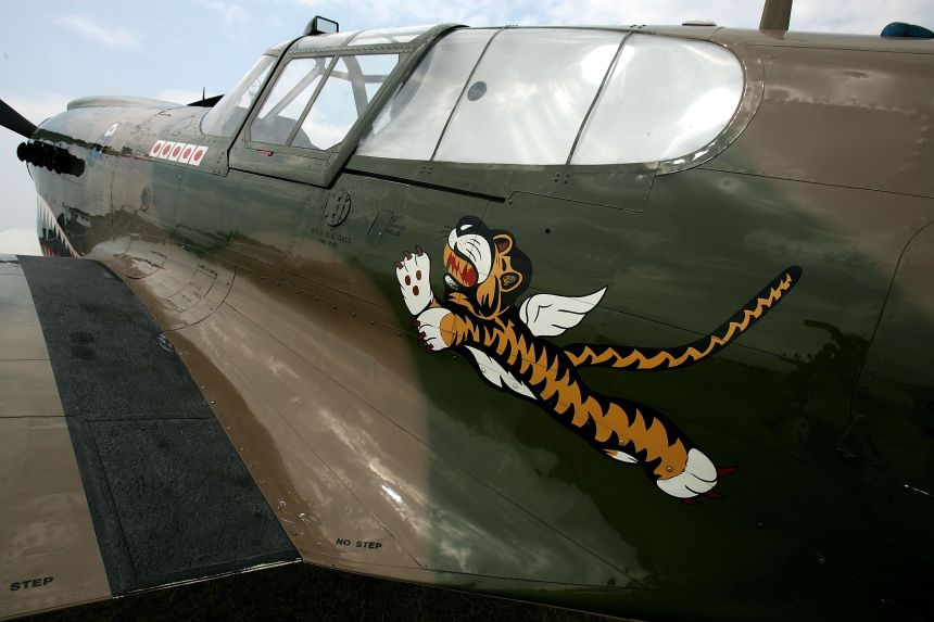 A World War II-era P-40 Warhawk, painted in the colors of the American Volunteer Group the 