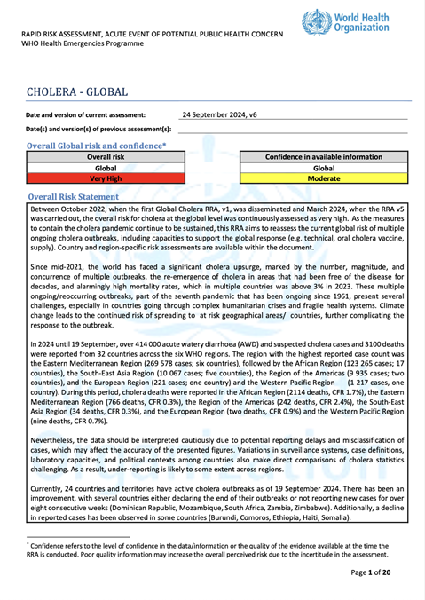 WHO Rapid Risk Assessment - Cholera, Global v.6