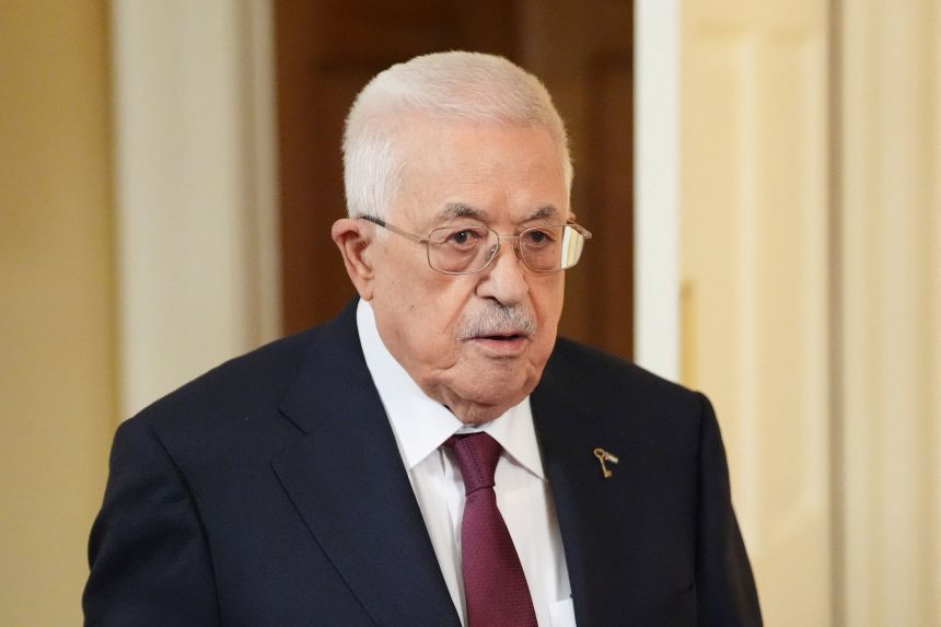 Palestinian Authority President Mahmoud Abbas looks on, ahead of a meeting with British Prime Minister Keir Starmer in Downing Street in London on September 8.