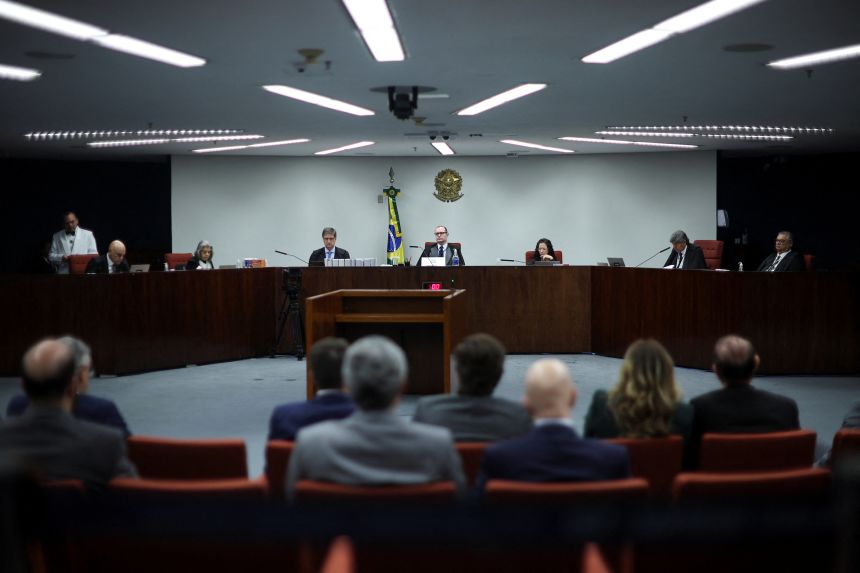 A session during the final phase of the trial of Brazil's former President Jair Bolsonaro, on charges of plotting a coup to overturn the 2022 election, in Brasilia, Brazil, September 10, 2025.