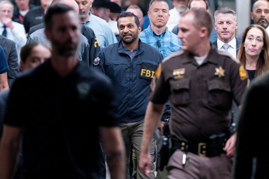 FBI Director Kash Patel in Orem, Utah, on Wednesday,  to visit the scene at the Utah Valley University where Charlie Kirkwas fatally shot during an event at the university, in Orem, Utah.