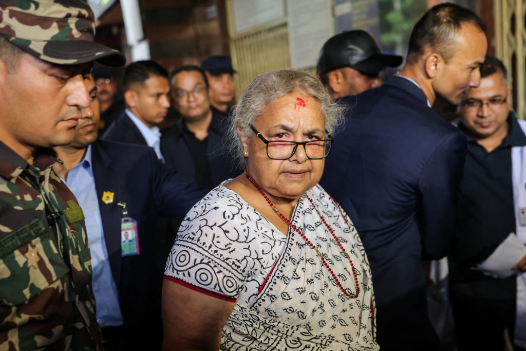 Newly sworn-in Nepal’s interim Prime Minister, Sushila Karki arrives at a hospital to meet the victims of Monday’s deadly ...