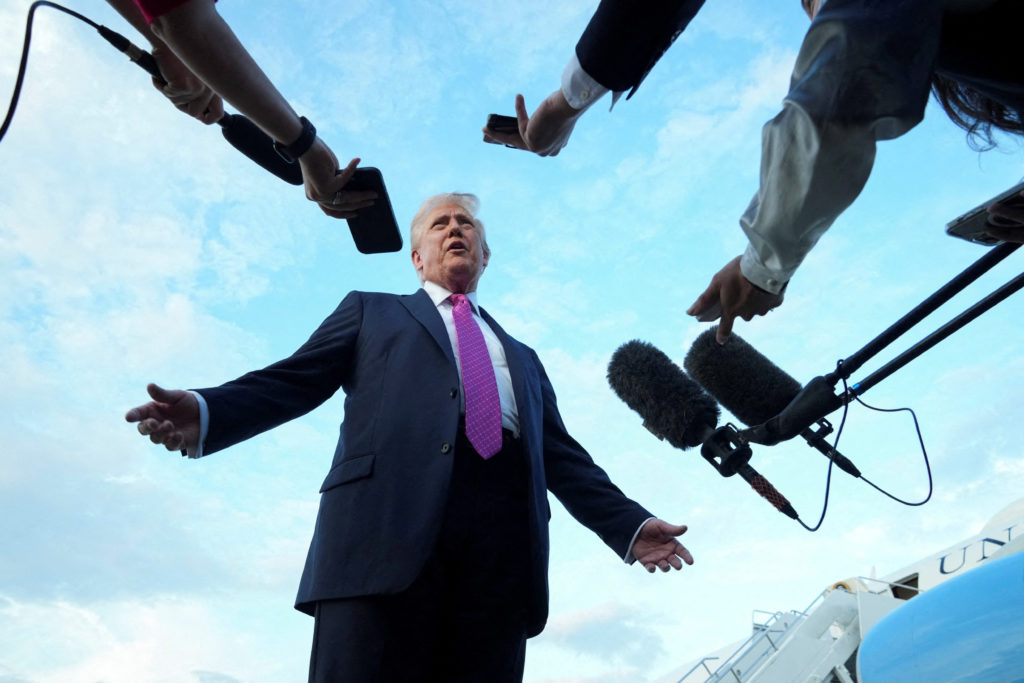 U.S. President Donald Trump departs from Morristown Municipal Airport in Morristown, New Jersey