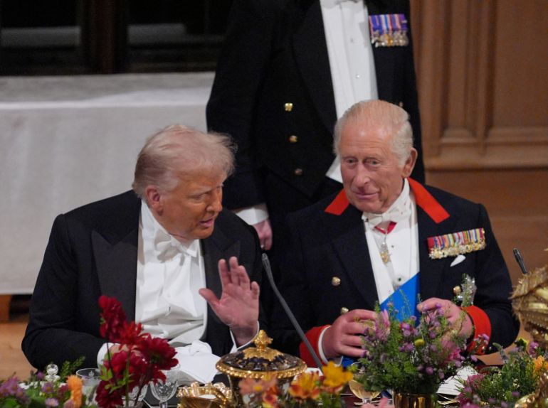 US President Donald Trump and King Charles speak on day one of Trump's second state visit to the UK.