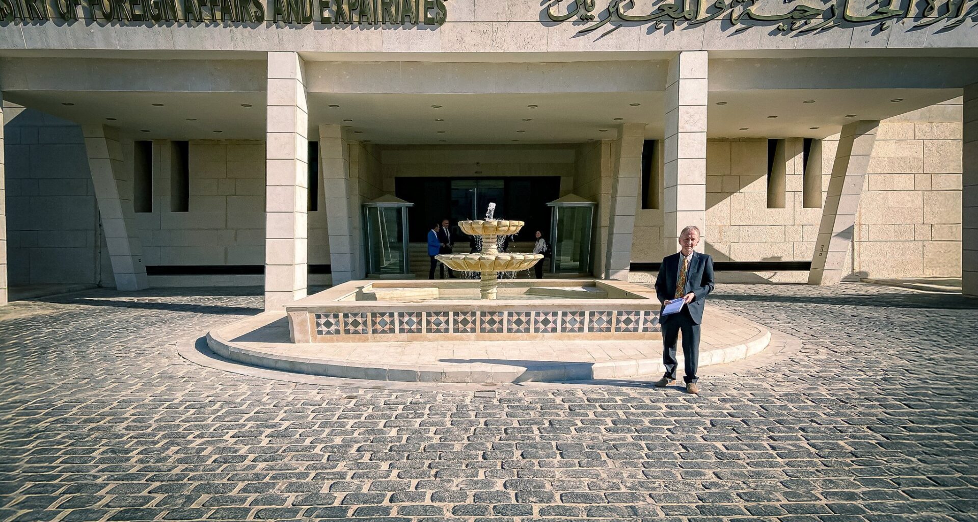 Times of Israel Editor David Horovitz outside the Ministry of Foreign Affairs and Expatriates, Damascus, Syria, September 16, 2025. (Times of Israel)