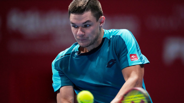 Kamil Majchrzak of Poland during a match against Nick Kyrgios in Tokyo in October.
