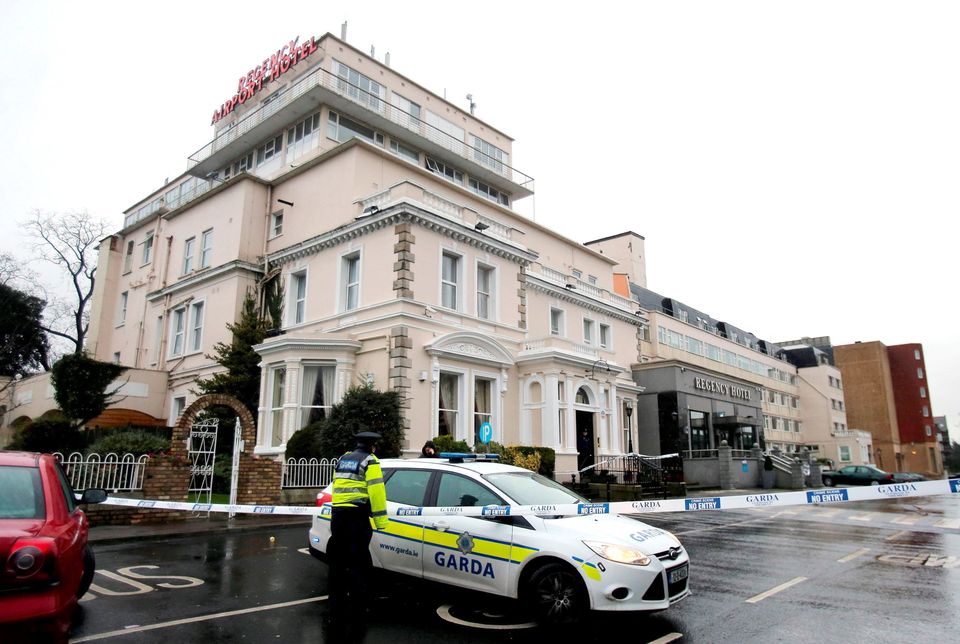 A Garda cordon outside the Regency Hotel in Dublin after the shooting in 2016