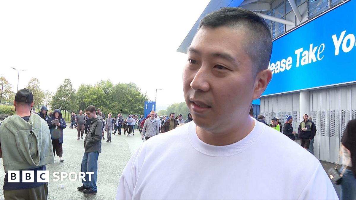 A picture of South Korean fan James outside the Amex Stadium after he found out he was not allowed in.