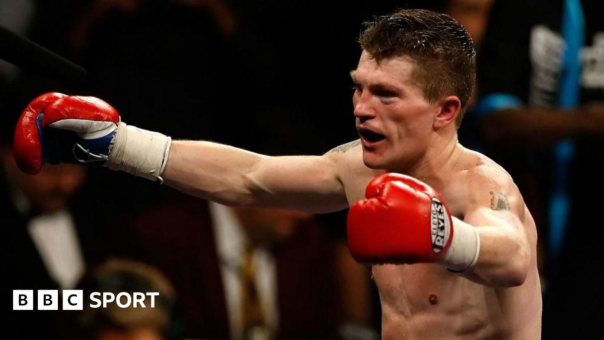A bare-chested Ricky Hatton celebrates beating Paulie Malignaggi at the MGM Grand in Las Vegas in 2008