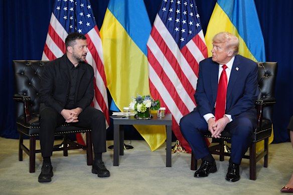 Ukrainian President Volodymyr Zelensky and Donald Trump meet on the sidelines of the UN on Tuesday.