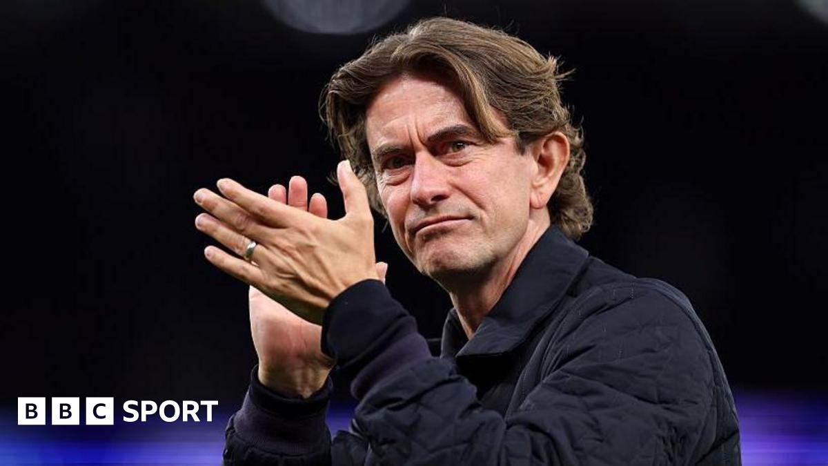 Tottenham boss Thomas Frank applauds the fans after his side's win against Villarreal